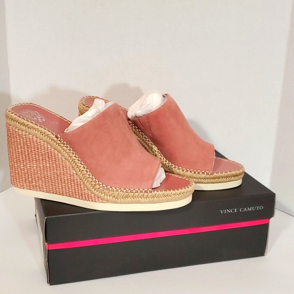 Vince Camuto Shoes - Pink Blush Boho  Espadrille Wedge Slides Suede 11 New